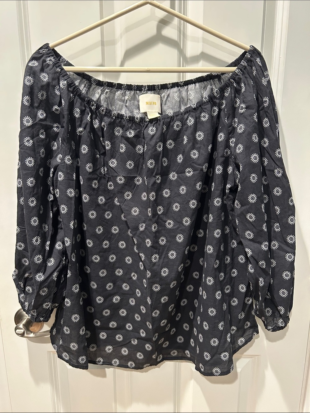 Maeve Black Off-the-Shoulder Sunburst Print Peasant Top